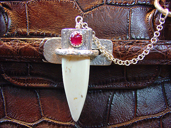 Alligator Bag with Sterling Silver, Ivory, and Ruby