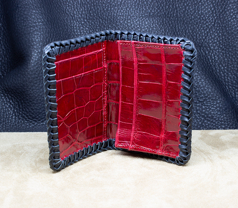 Red Genuine alligator Crocodile Belly Leather long wallet