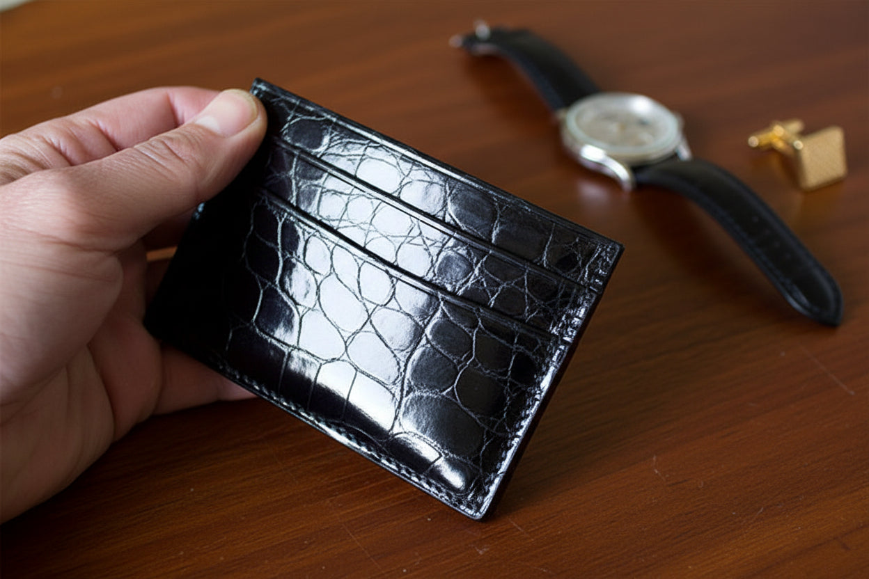 Black Glazed American Alligator Card Holder