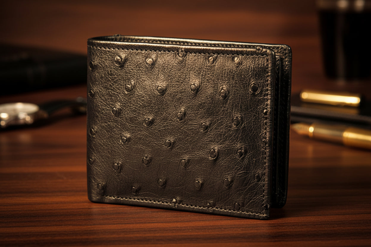 Black "President" Full Ostrich Wallet