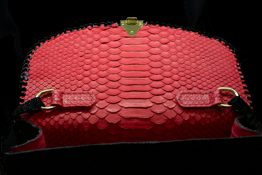 Stingray Handbag with Inset Ruby and Python Lining