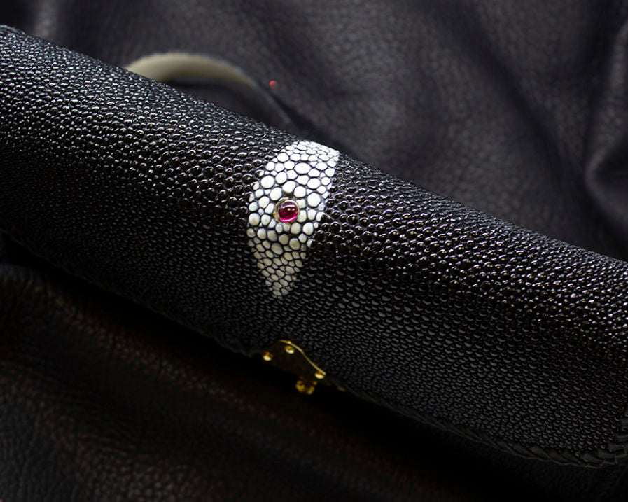 Stingray Handbag with Inset Ruby and Python Lining