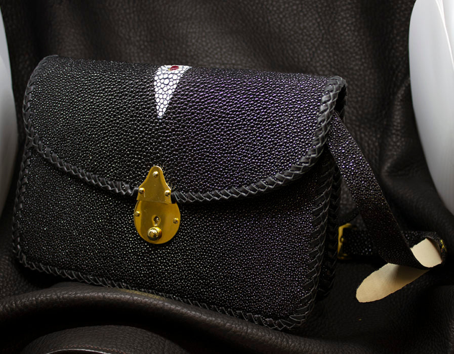 Stingray Handbag with Inset Ruby and Python Lining