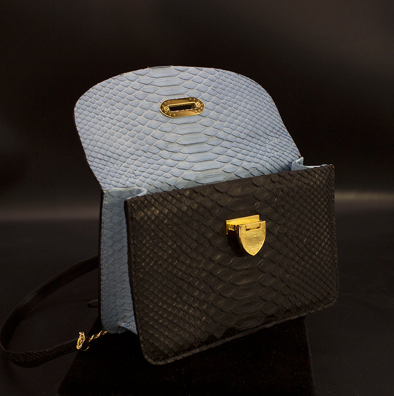 Black and Blue Genuine Python Handbag