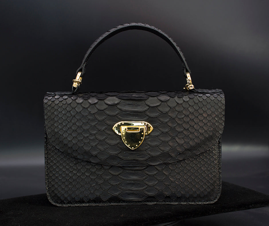 Black and Blue Genuine Python Handbag