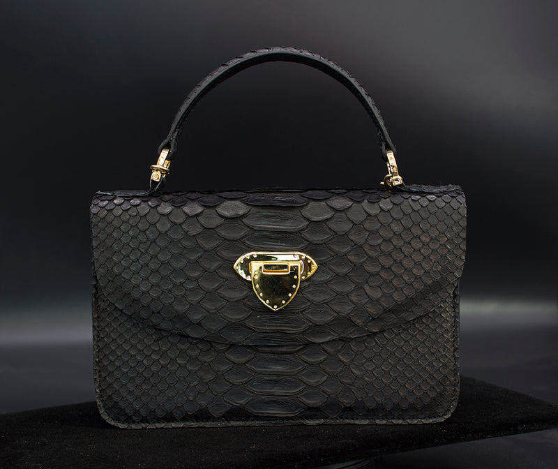 Black and Blue Genuine Python Handbag