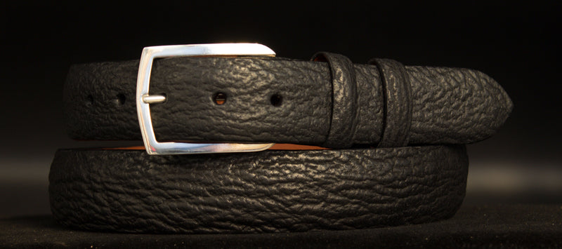 Black Shark Belt with "Vail" Sterling Silver Buckle