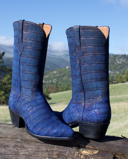 Blue Suede American Alligator Boots