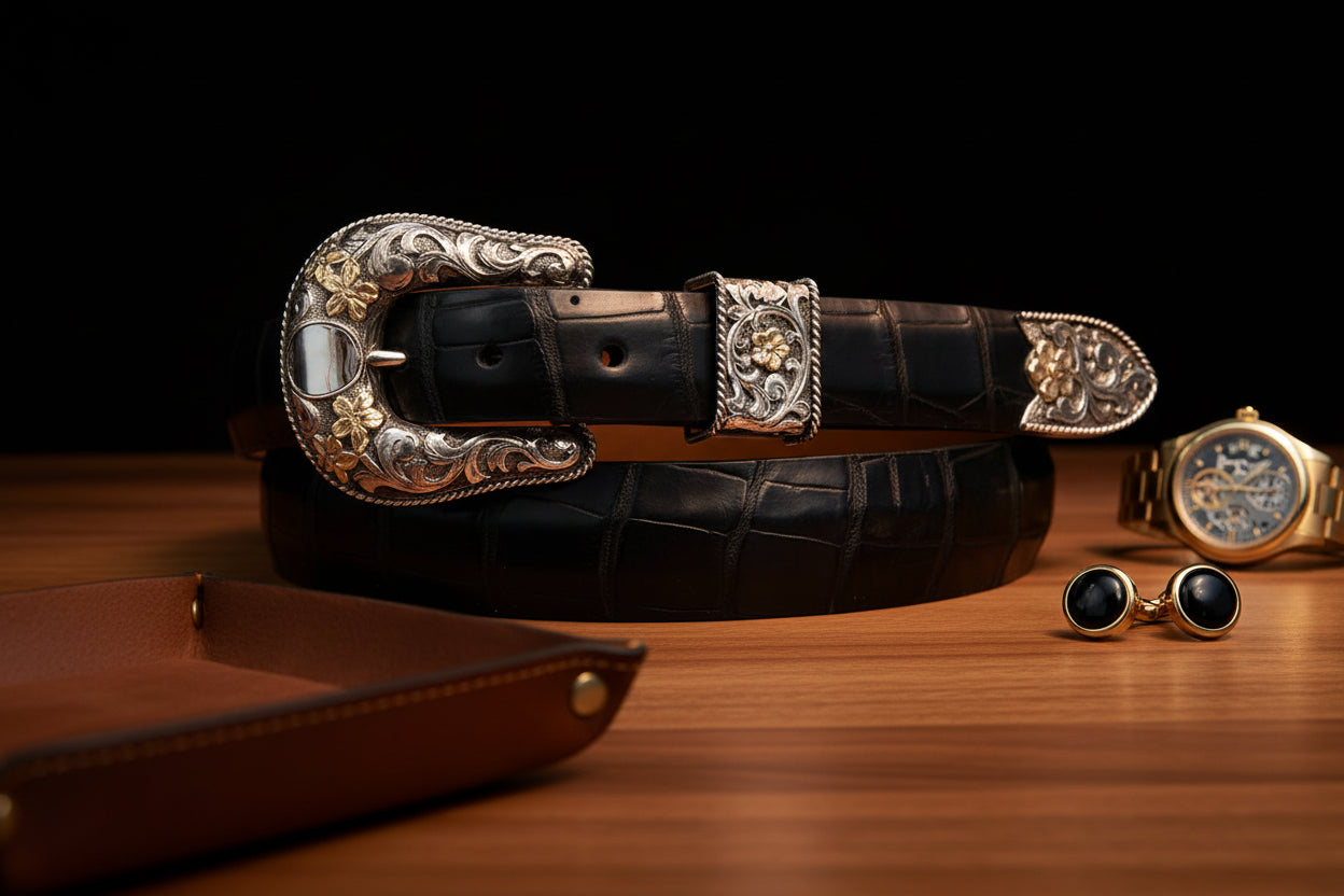 "Gold Flowers" 3 Piece Sterling Silver and Gold Buckle Set by Bohlin