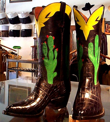 Custom Black American Alligator Cowboy Boots with Inlayed Art