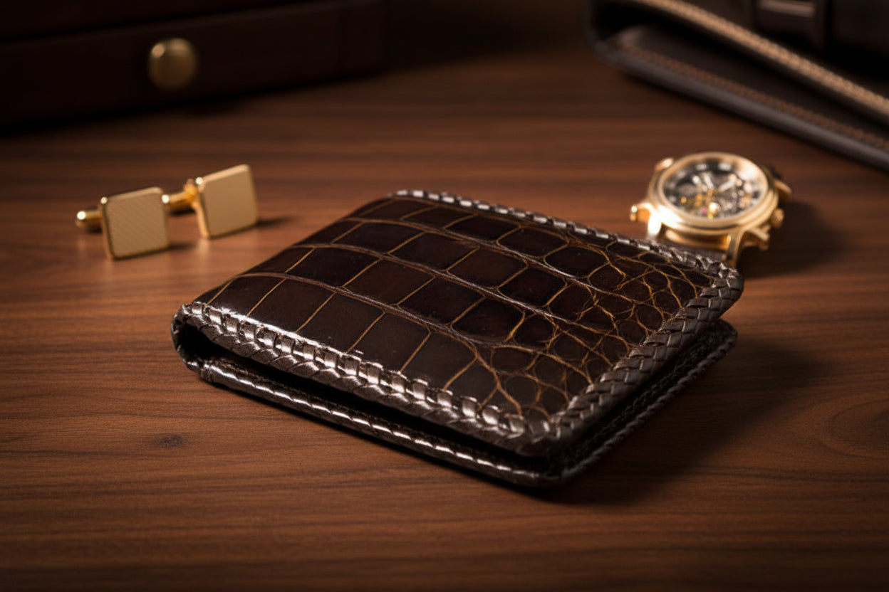 Chocolate Hand Braided Alligator Wallet