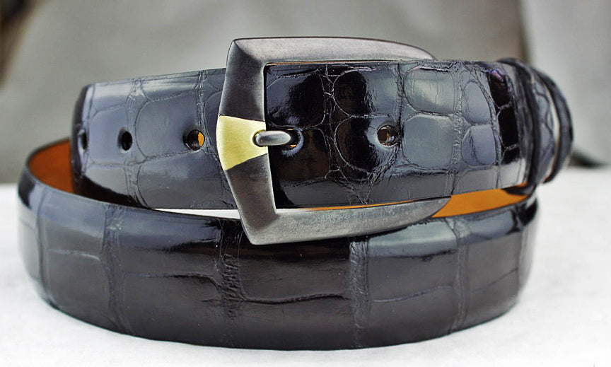 Black and Gold Belt Buckle with Alligator Belt
