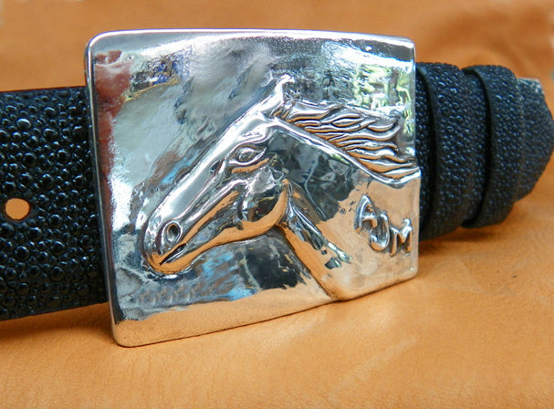 "Horse" Custom Sterling silver buckle with Stingray Belt