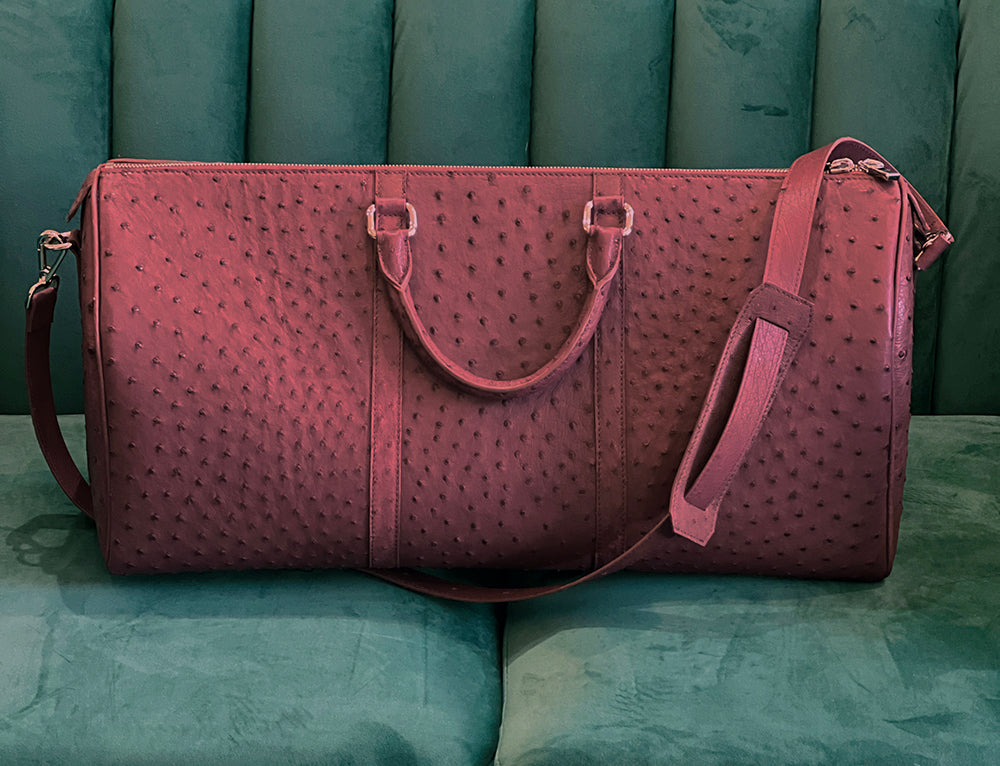 Burgundy Ostrich Duffel Bag