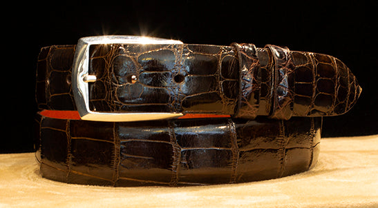 "Montrose" Sterling Silver Belt Buckle with Chocolate Glazed Alligator Belt