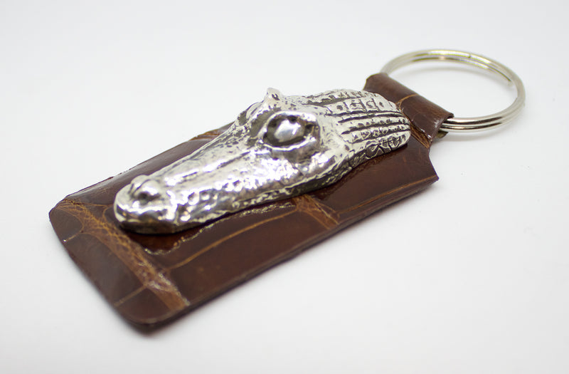 Sterling Silver and Cognac Alligator Key Fob
