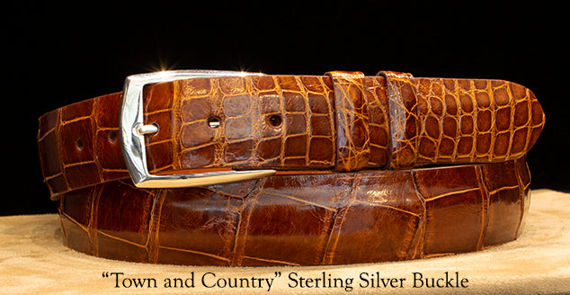 Cognac Ostrich Belt with Vail Sterling Silver Belt Buckle