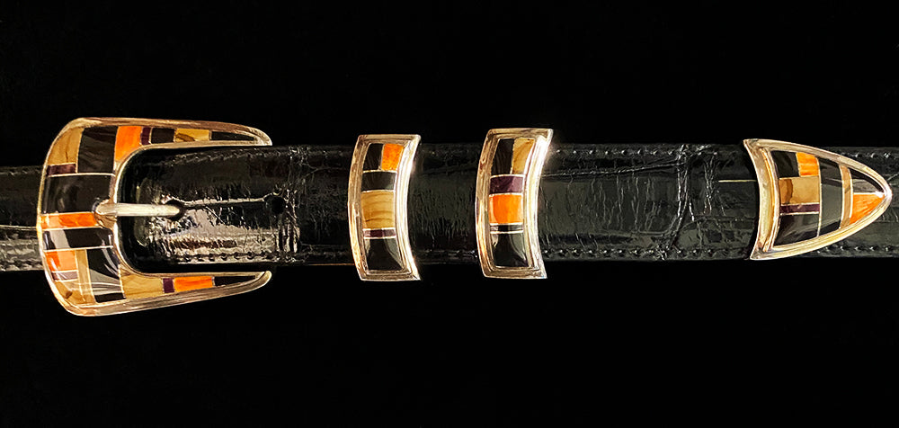 BG Mudd "Copper Mountain" 4 Piece Sterling Silver and Stone Inlay with Alligator Belt