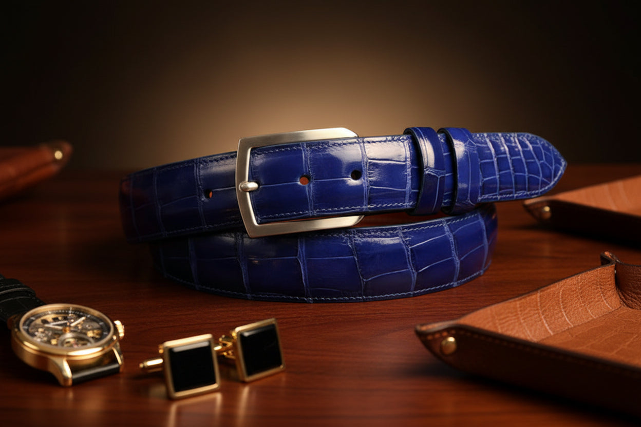 Limited Edition Electric Blue Glazed Alligator Belt