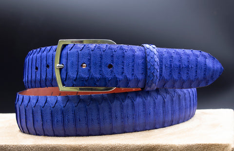 【GENNY】BLUE Python LEATHER BELT Fresco Golf's Signature Python Snake Skin Belt - Blue/Black