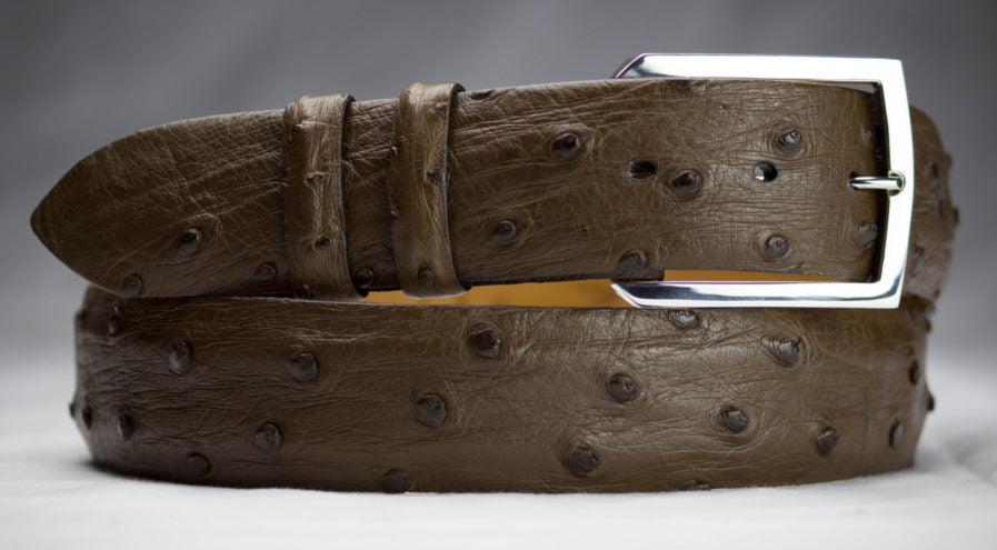 Chocolate Ostrich Belt with "Vail" Sterling Silver Belt Buckle