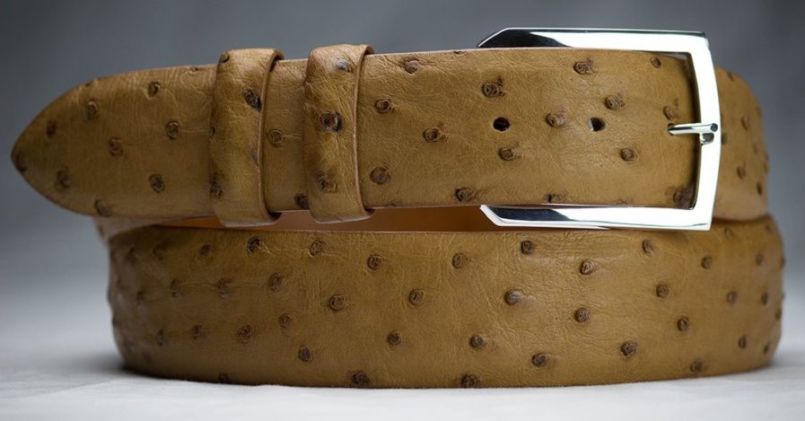 Cognac Ostrich Belt with "Vail" Sterling Silver Belt Buckle
