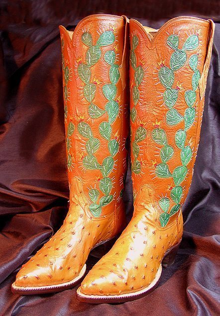 Cognac Ostrich Boots with Cactus