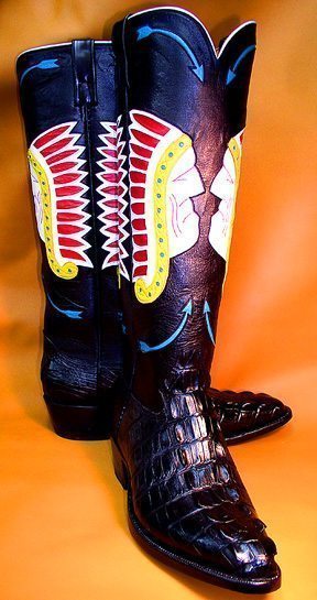 Black Hornback Alligator Indian Heads Boots