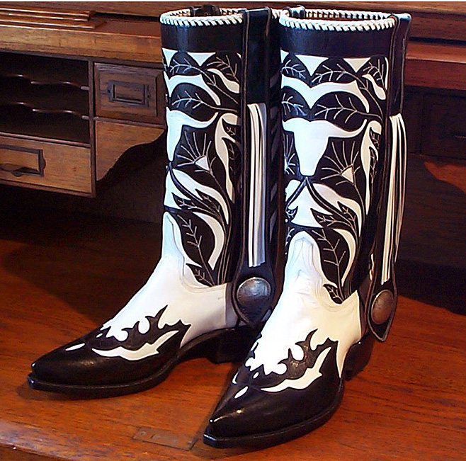 Black and White Fine Leather Concho Boots