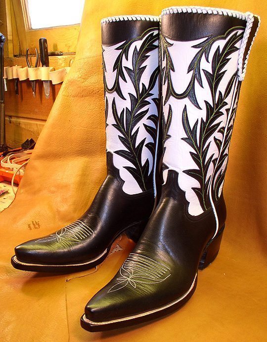 Black and White Fine Leather Boots