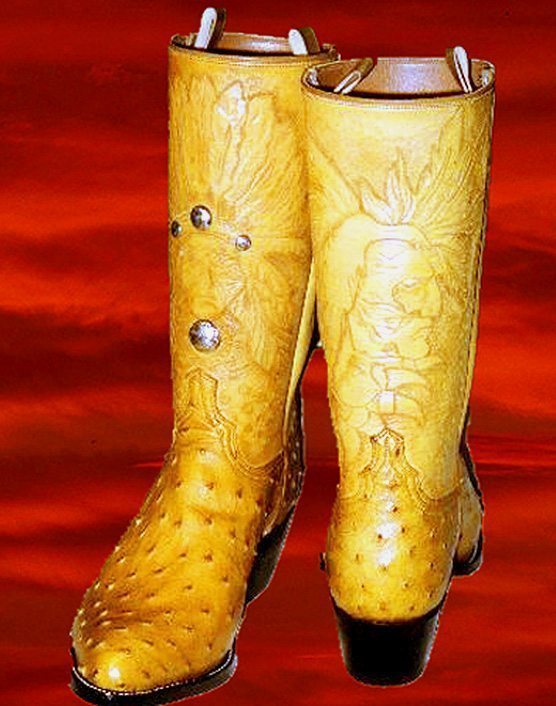Tan Ostrich Boots | Hand Tooled Tops