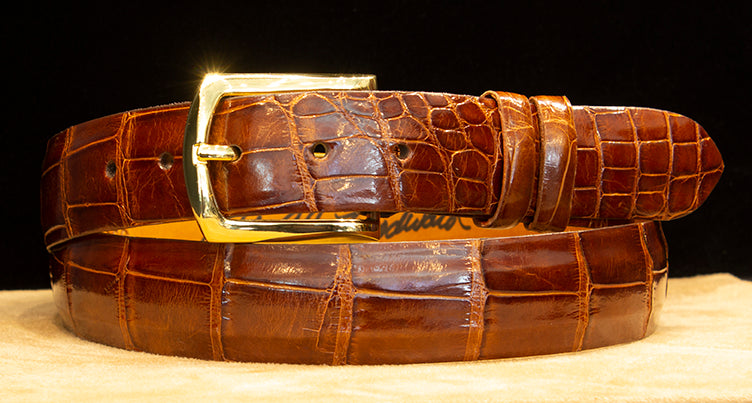 Cognac Alligator Dress Belt
