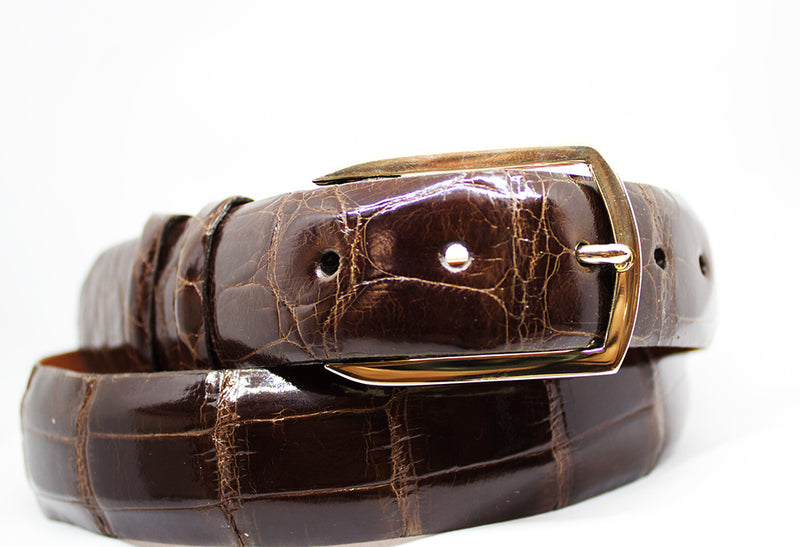 Chocolate Alligator Belt with Golden Boy "San Diego" Signature Belt Buckle