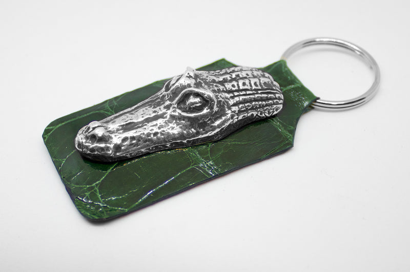 Sterling Silver and Green Alligator Key Fob