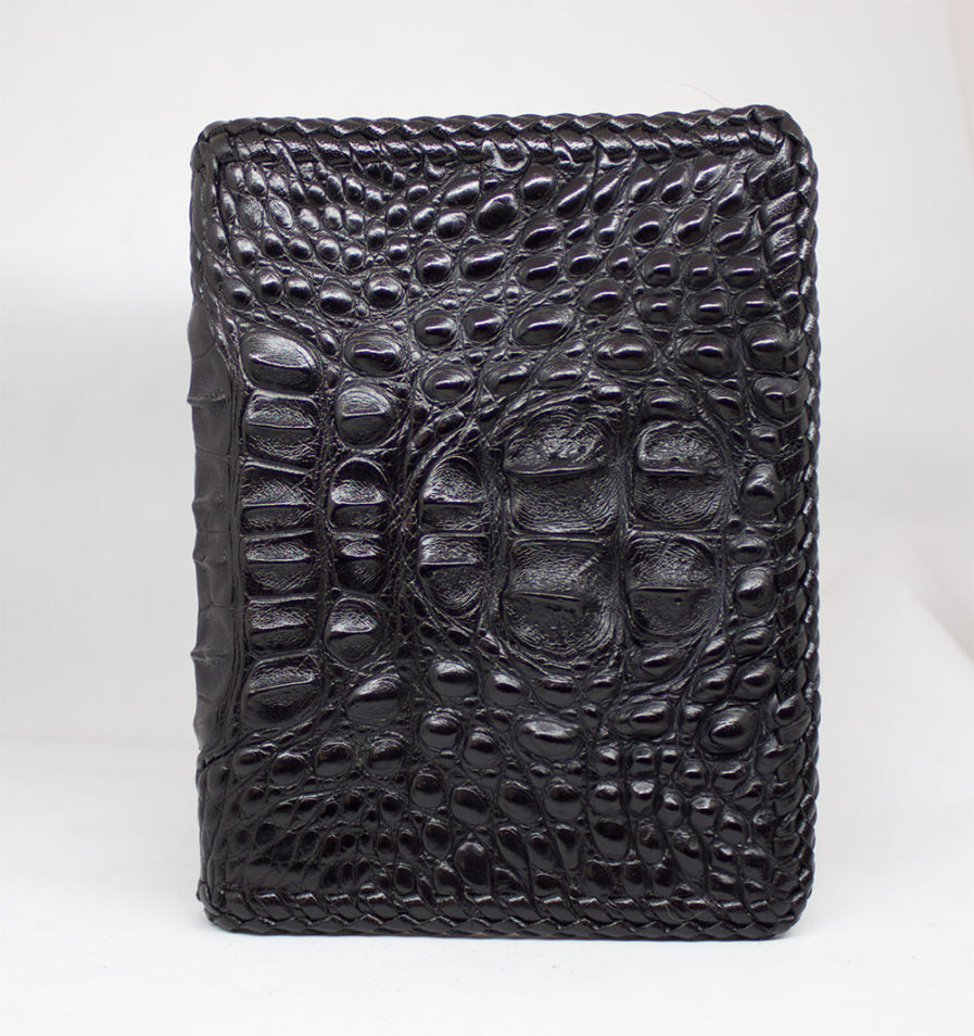 Black and Red Hand Braided Hornback Full Alligator Passport Wallet