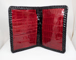 Black and Red Hand Braided Hornback Full Alligator Passport Wallet
