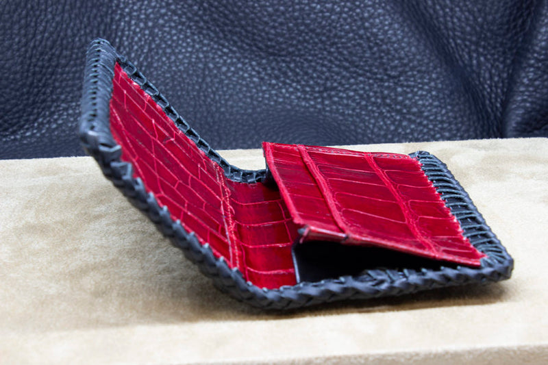 Front pocket Black Hornback and Red Belly Full Alligator Wallet