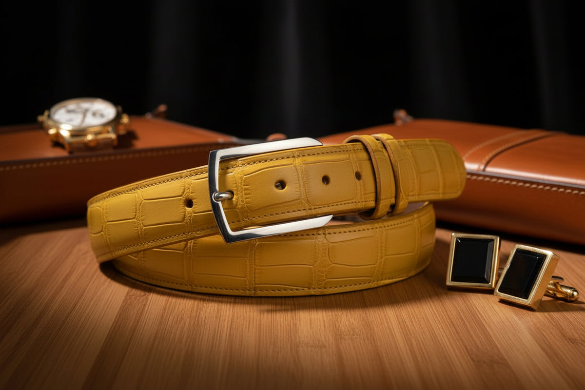 Limited Edition Italian Gold Alligator Belt display picture 3