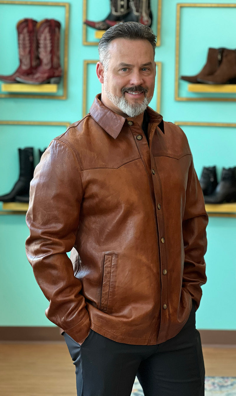 Cognac Leather Shirt Jacket – JohnAllenWoodward