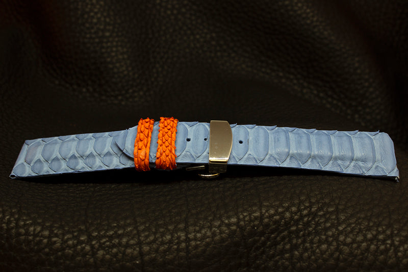 Light Blue and Orange Python Watch Strap