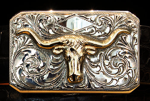 Bohlin "Longhorn" Engraved Sterling Silver and 14k Gold