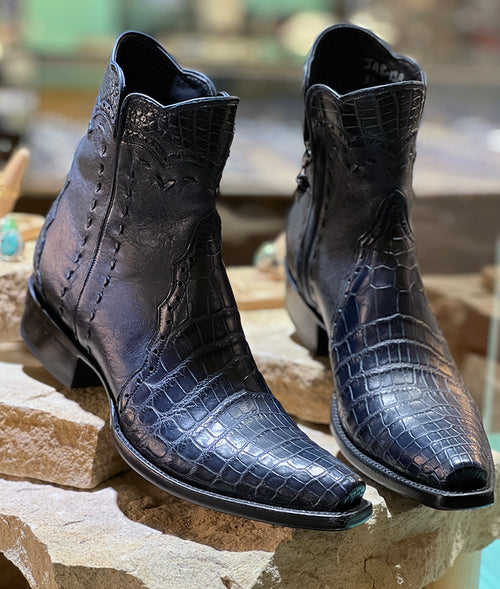 Navy Alligator Shorty Boots with Xtoe
