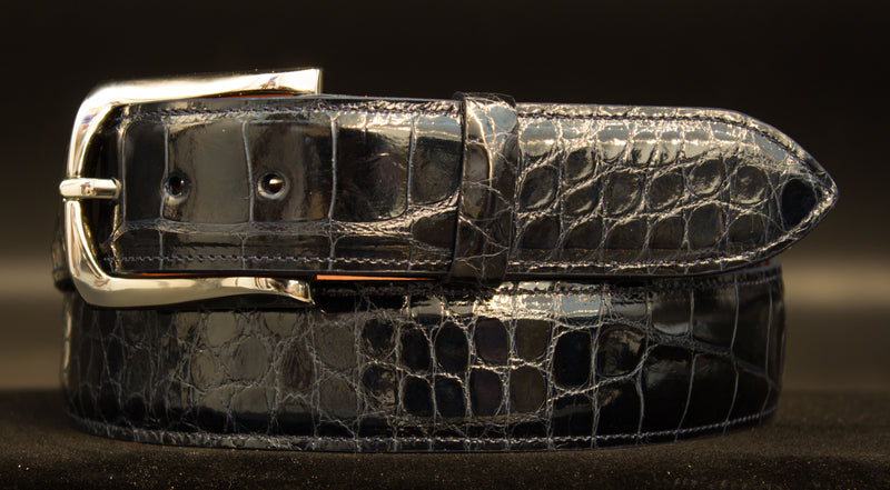 Navy Glazed Alligator Belt