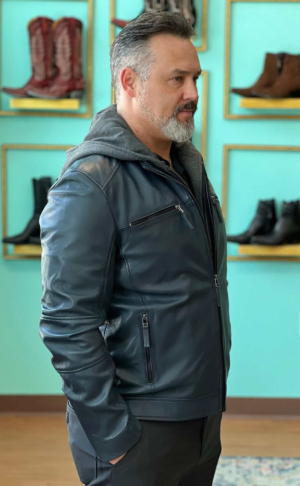Navy Lambskin Jacket with Removable Hoody