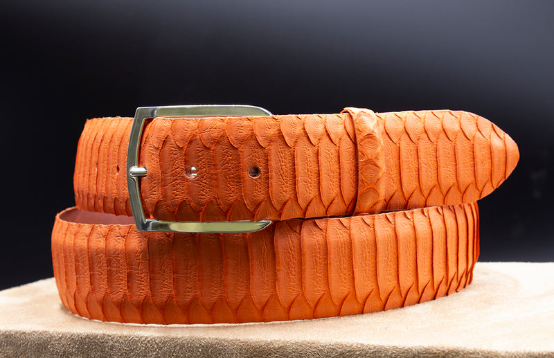 Orange Python Belt with "Vail" Sterling Silver Buckle