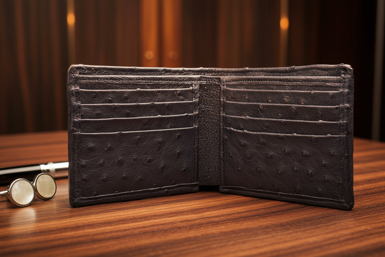 Black "President" Full Ostrich Wallet
