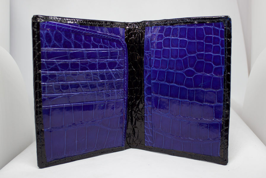 Full Alligator Passport Wallet in Black and Blue