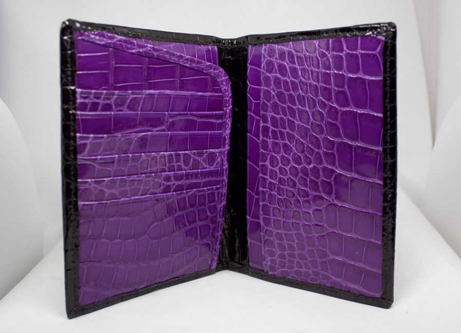 Full Alligator Passport Wallet in Black and Purple