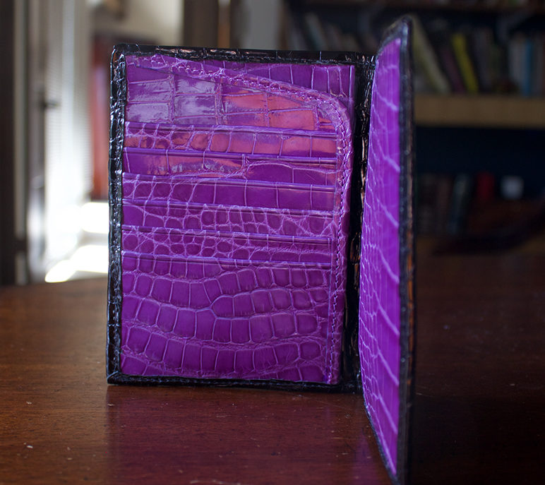 Full Alligator Passport Wallet in Black and Purple