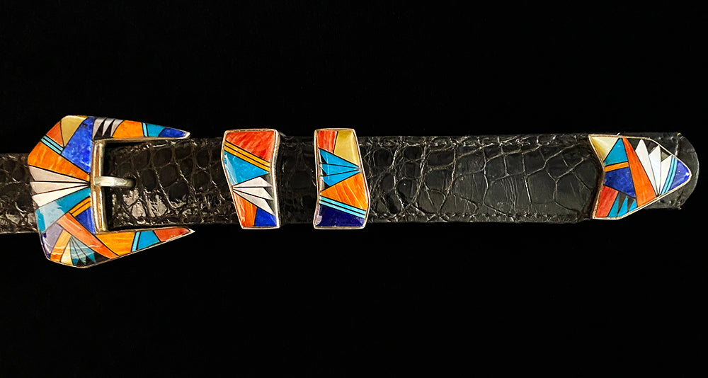 BG Mudd "Pearl Street" 4 Piece Sterling Silver and Stone Inlay with Alligator Belt